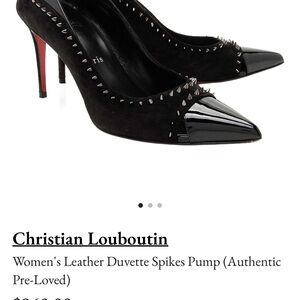 Christian Louboutin Black Leather Spiked Heels Duvette size 8.5